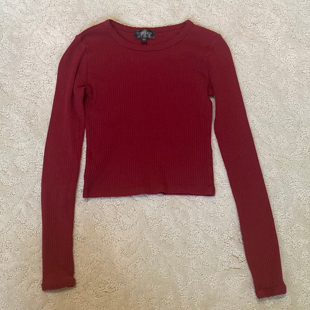 Topshop dark red long sleeve crop top (0)